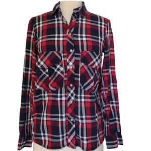 ZARA Snap Flannel Shirt Small Red White Blue Plaid